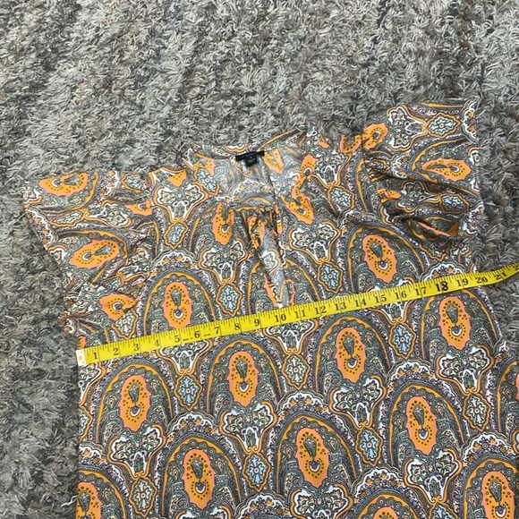 Ann Taylor factory Orange Patterned Dress with glitter sleeves sz M - Picture 8 of 12